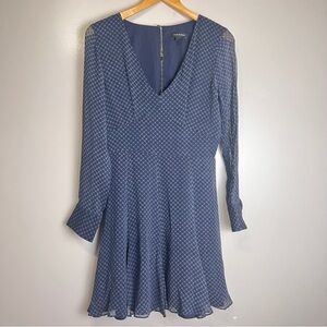 Club Monaco by Ralph Lauren Silk Navy Geometric Long Sleeve Dress Size 6 EUC